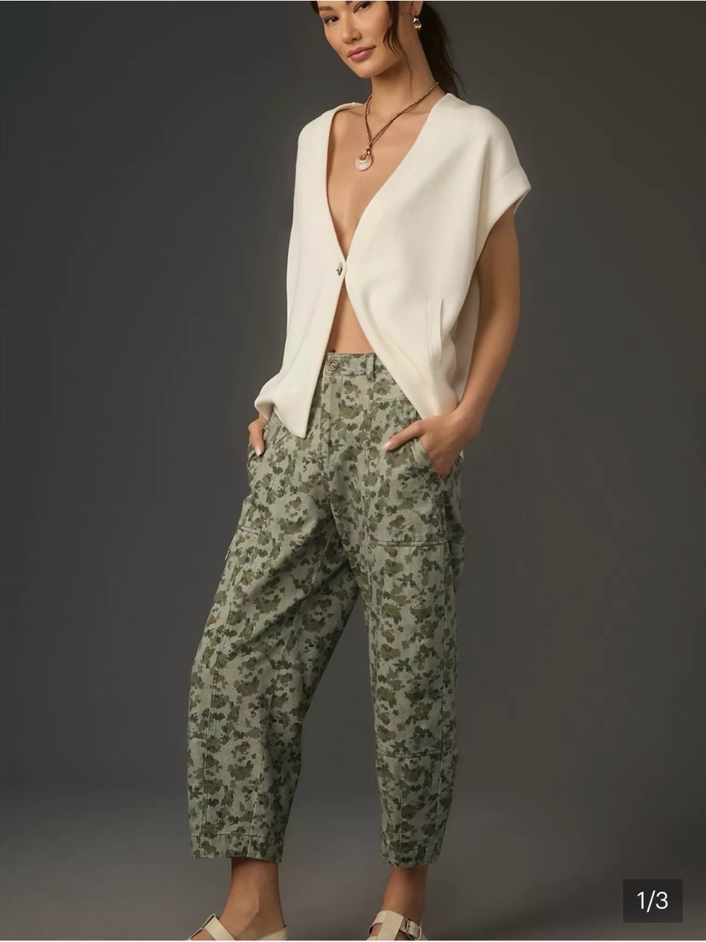 Anthropologie High-Rise Camden Olive Camo Utility Cargo Barrel Pants